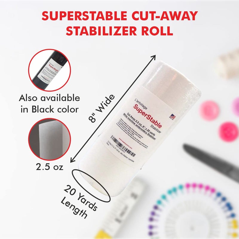 Superpunch Cutaway 2.5 Oz Stabilizer for Embroidery Machines, SuperStable Machine Embroidery Stabilizer Backing - 8 inch x 20 Yard Roll, Medium Weight Cut Away Stabilizers, Made in USA (White) - Image 2